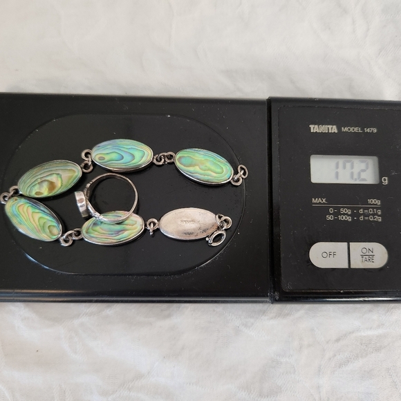 Vintage Silver Abalone Bracelet Ring Set - Picture 14 of 14